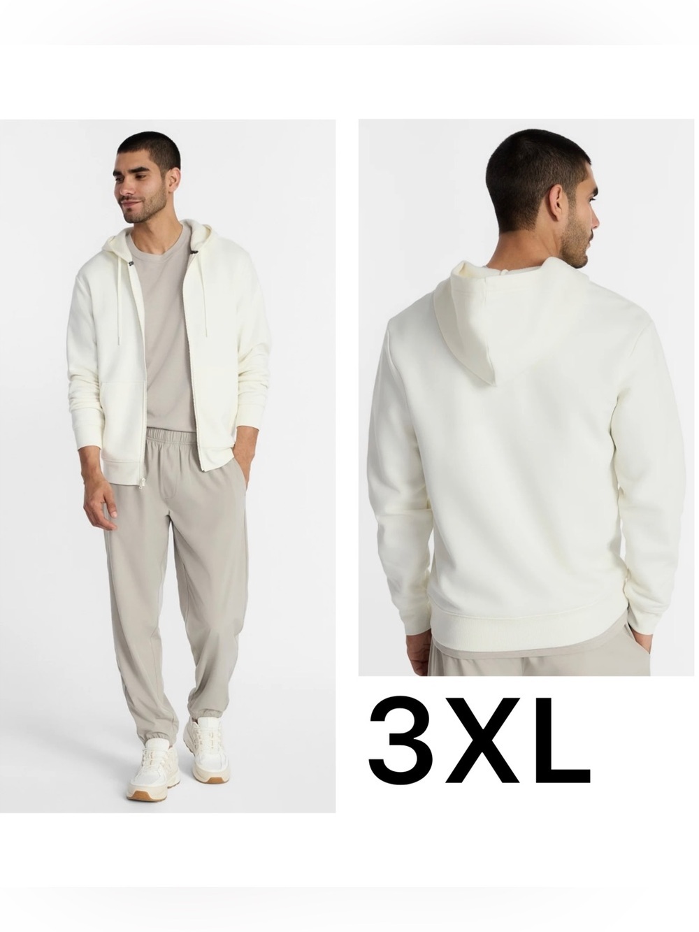 Athletic Works Full Zip Hoodie Mens 3XL New Ivory Fleece Hooded Sweatshirt NWT